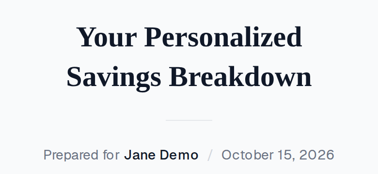 The homeowner's proposal in the Revbase app on a phone: its title and who it was prepared for
